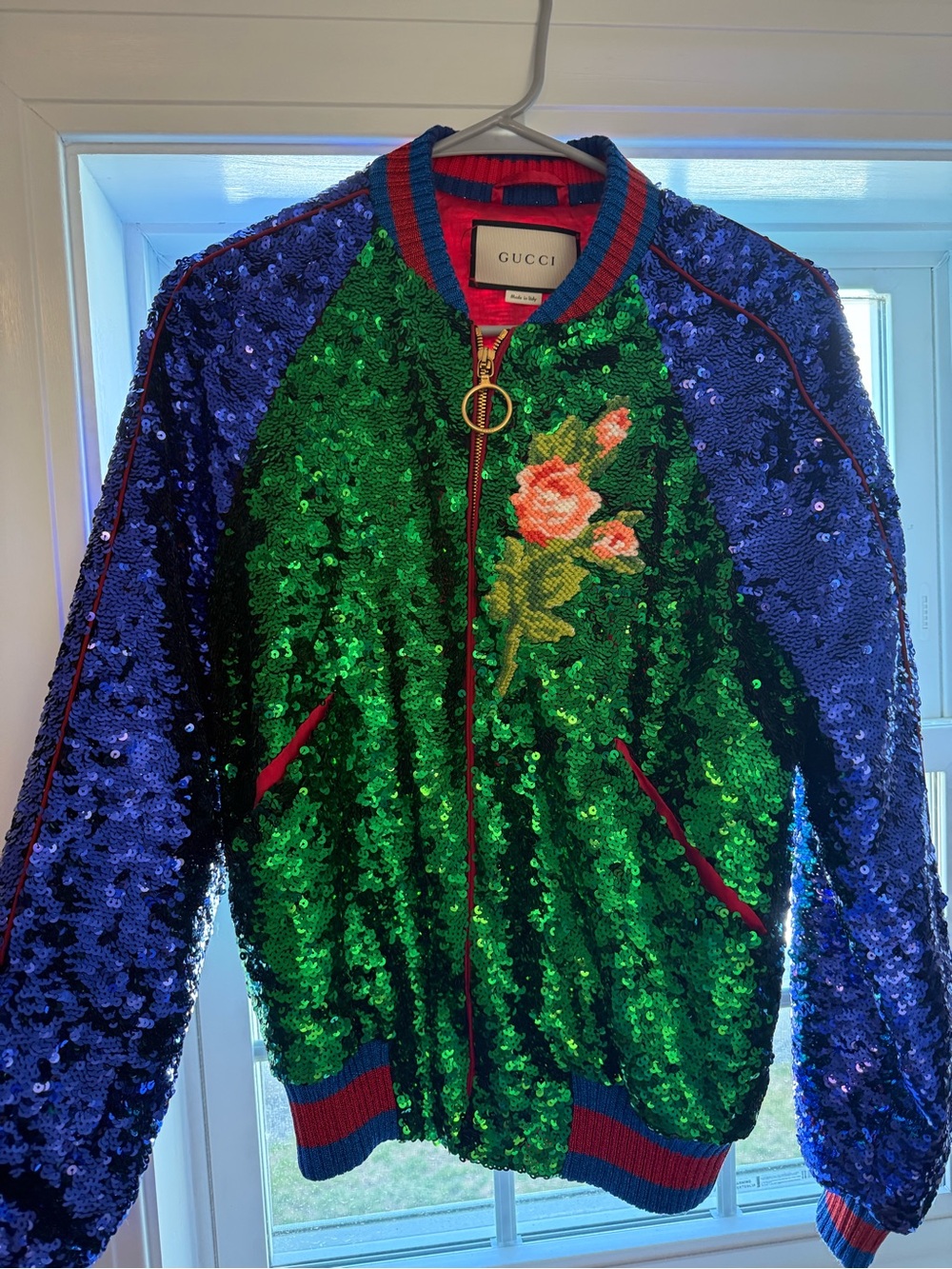 Gucci Sequin Floral Bomber Jacket - Green & Blue